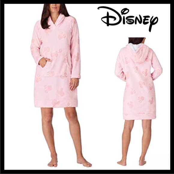 Disney Minnie Mouse Fleece Lounge Hoodie Robe Pink Comfy - Picture 1 of 3